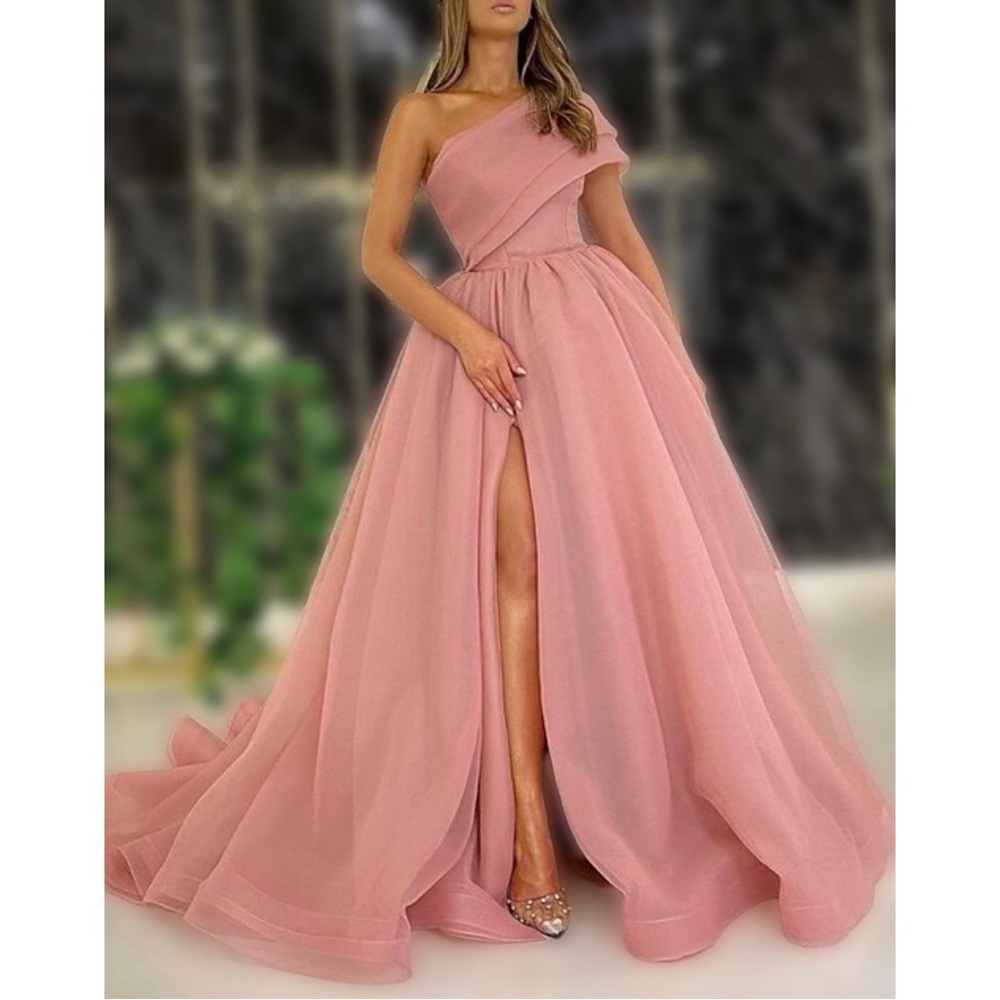 Custom Plus Size Dusty Rose One Shoulder Ball Gown Flowy Romantic Princess Dress